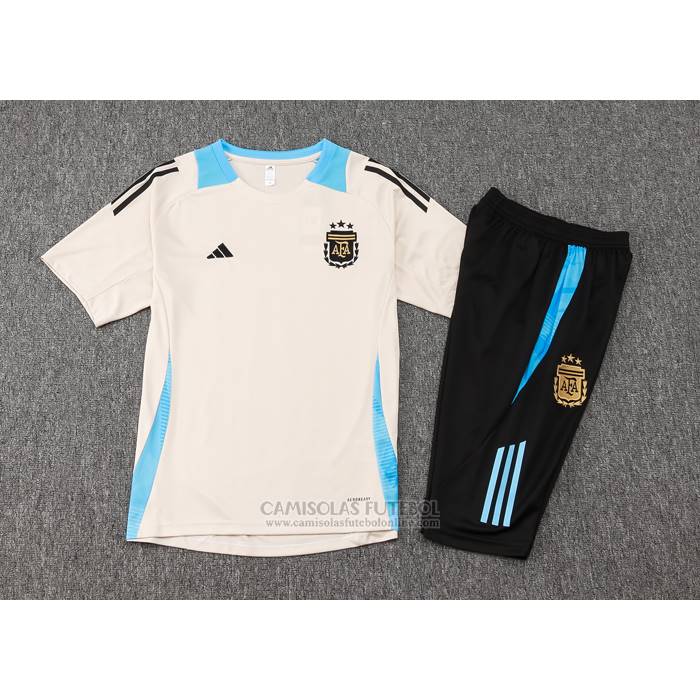Fato de Treino Argentina Manga Curta 2024-2025 Amarelo - Calcas Curta